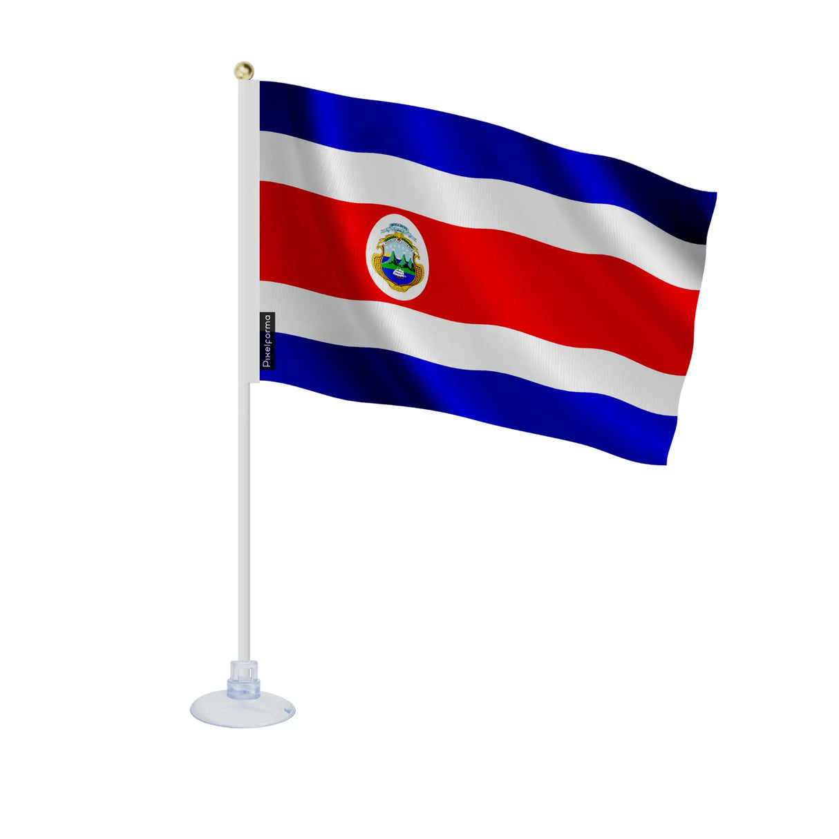 Mini drapeau costa rica polyester avec ventouse pour surface lisse