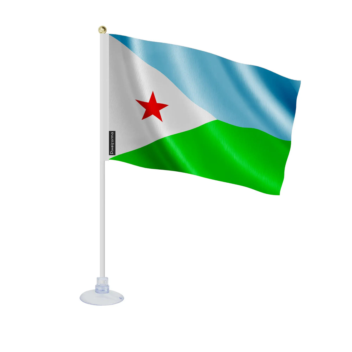 Mini drapeau djibouti en polyester avec ventouse