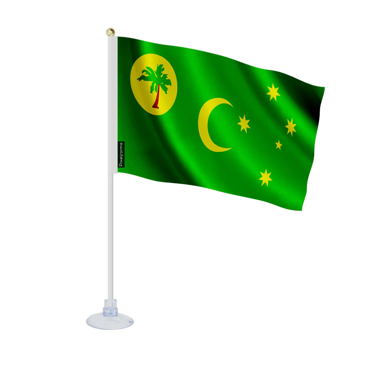 Mini drapeau îles cocos en polyester avec ventouse