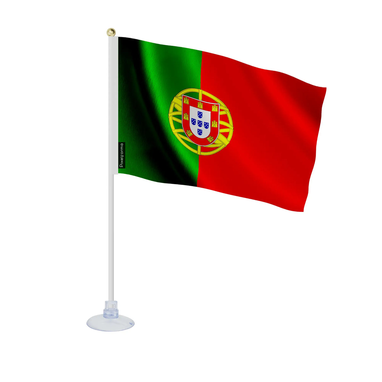 Mini drapeau portugal en polyester avec ventouse translucide