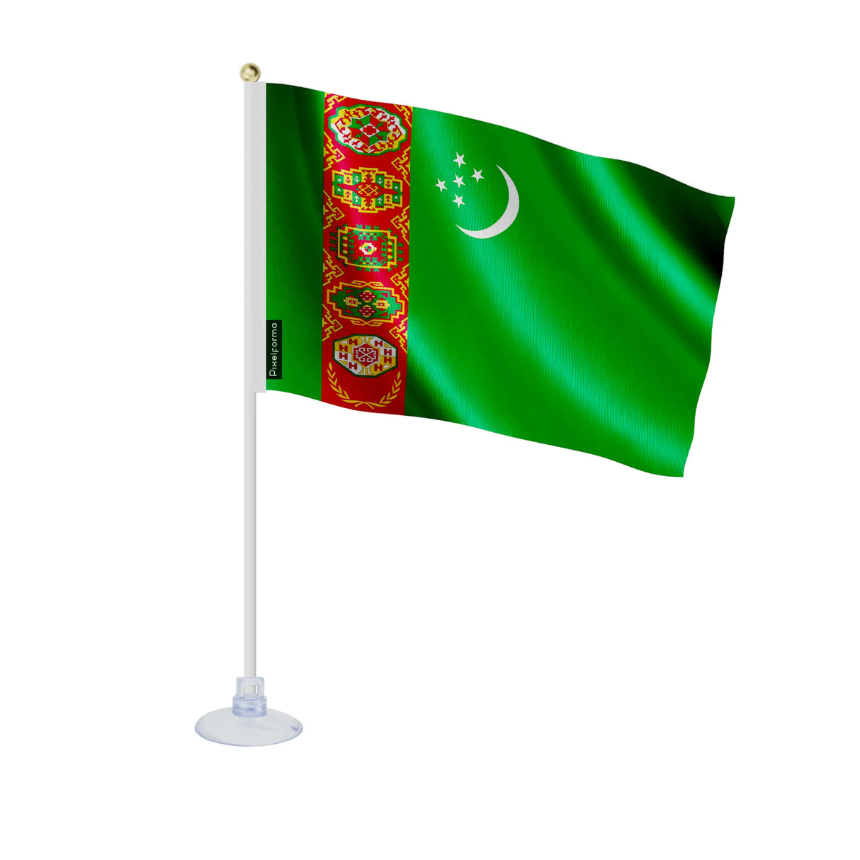 Mini drapeau turkménistan polyester avec ventouse pratique