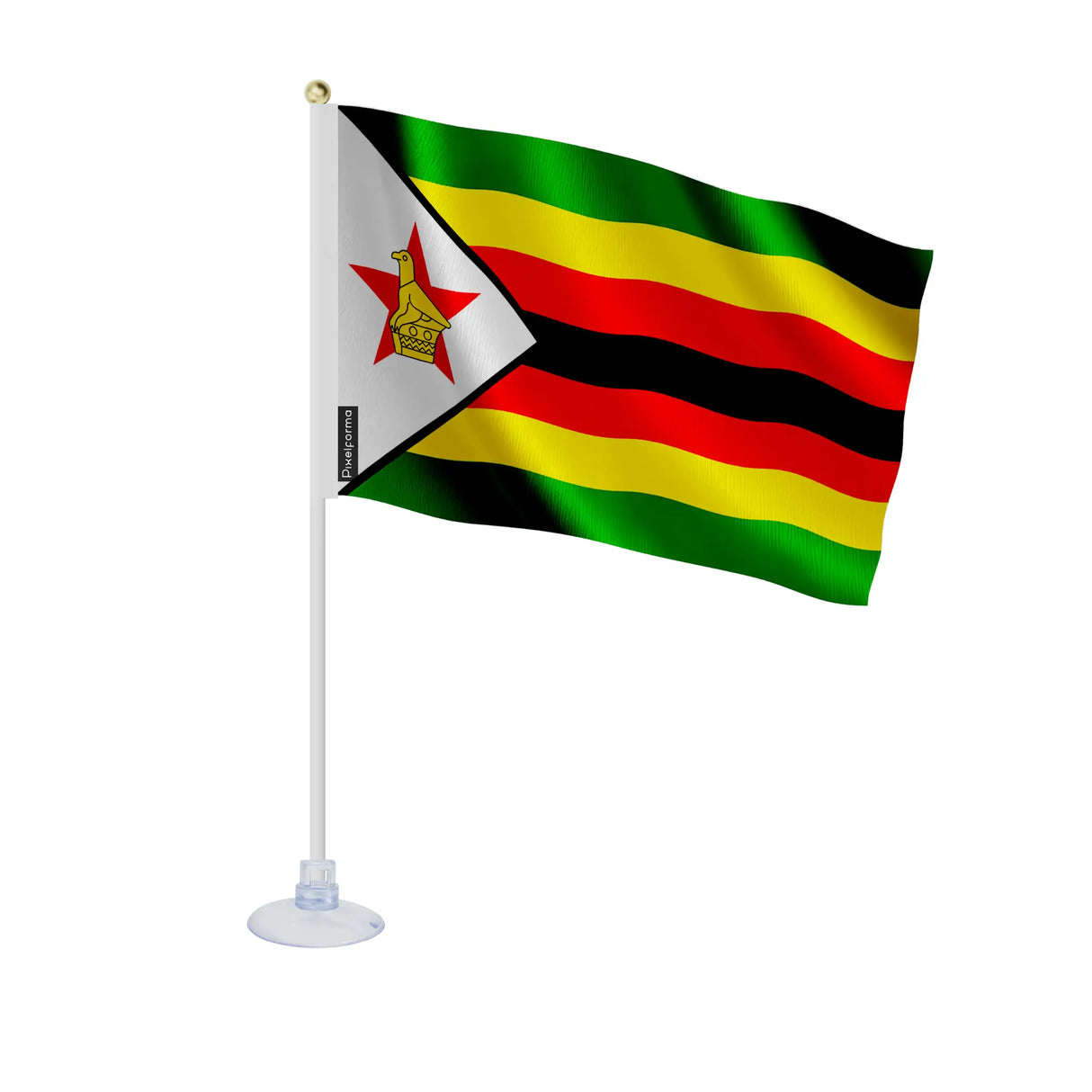 Mini drapeau zimbabwe en polyester avec ventouse pratique