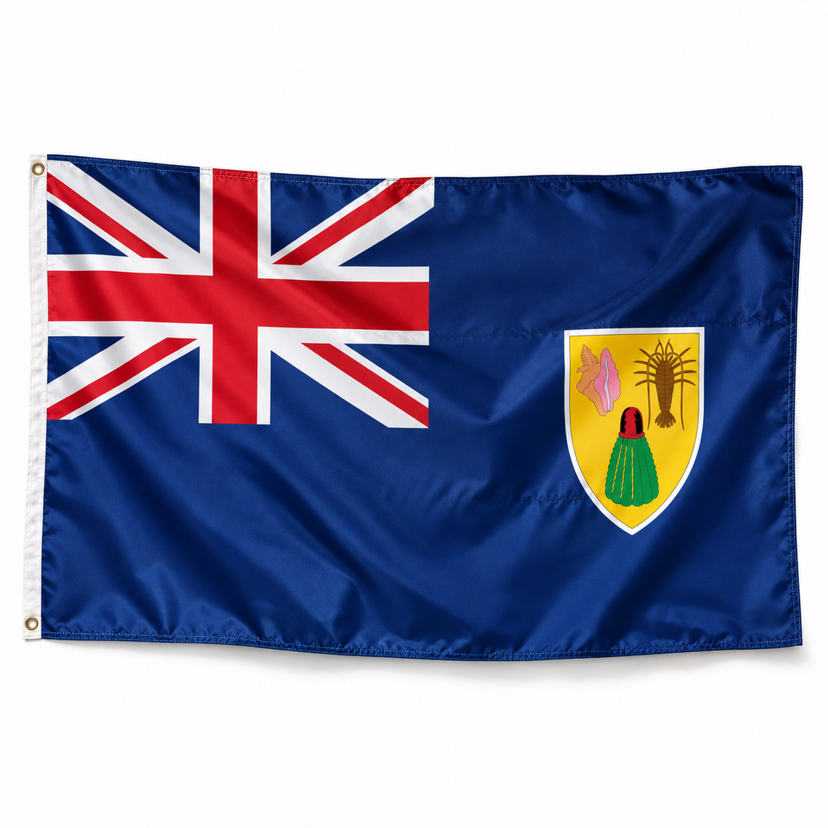 Drapeau des Îles Turques-et-Caïques – Plusieurs Tailles – Polyester Résistant — photo polyester réaliste sur fond blanc