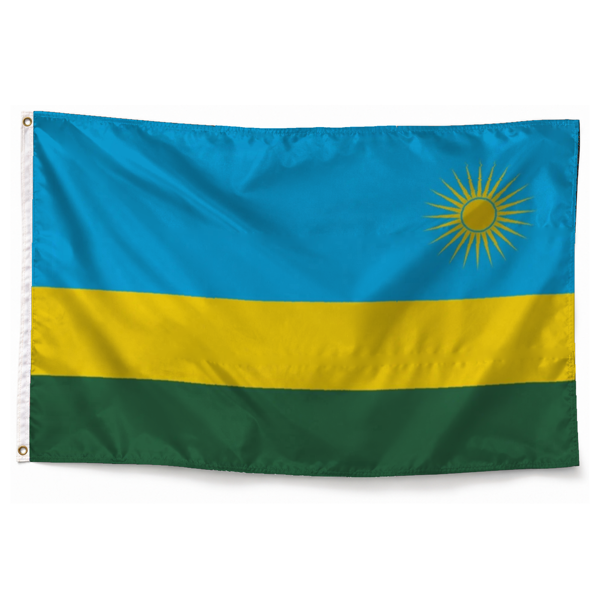 Drapeau du Rwanda en polyester — photo produit réaliste
