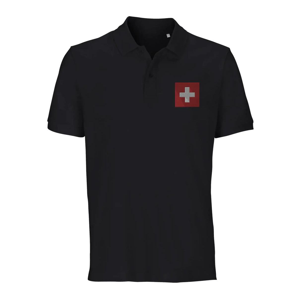 Polo drapeau suisse brodé coton bio unisexe élégant