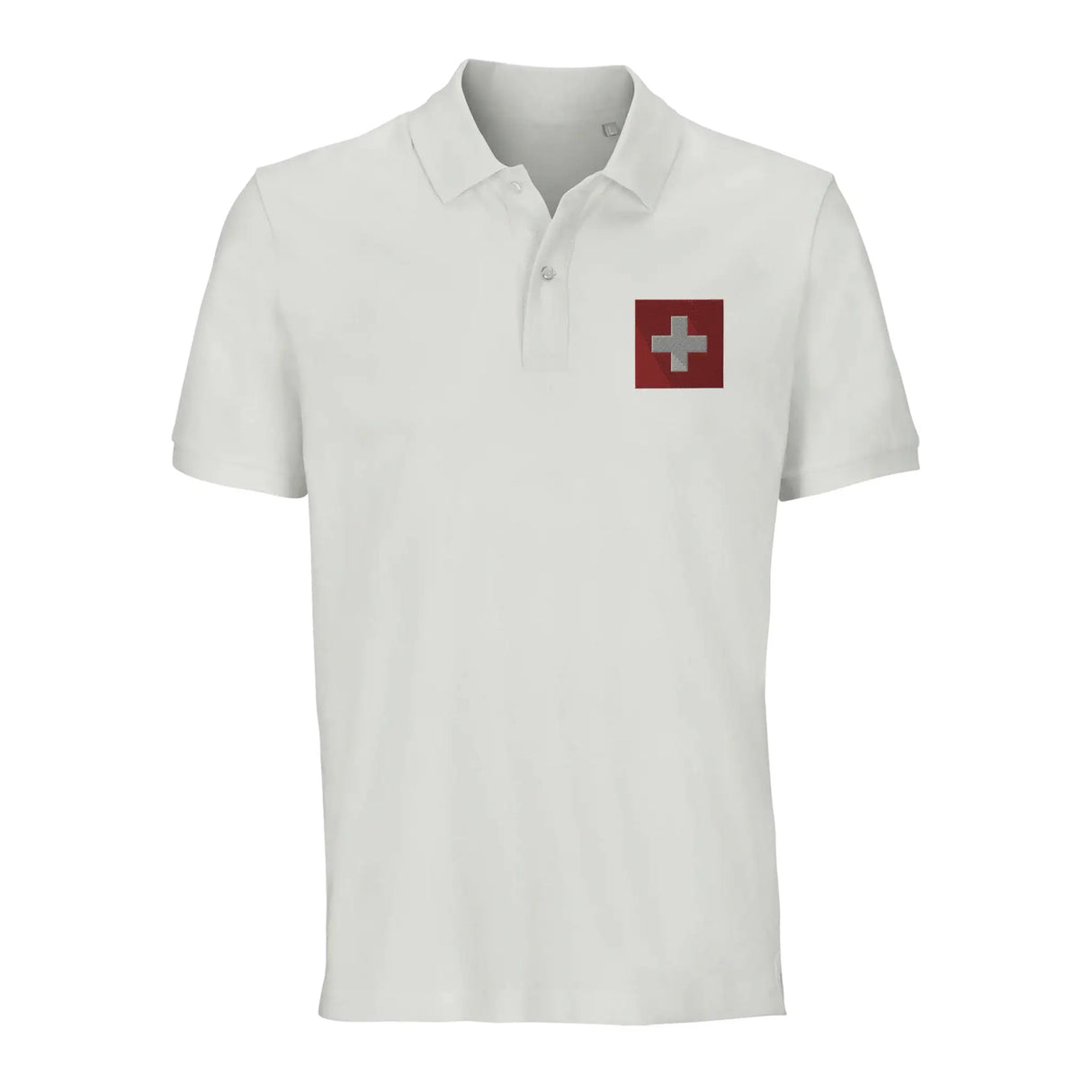 Polo drapeau suisse brodé coton bio unisexe élégant
