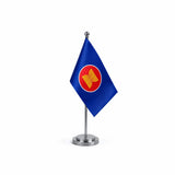 Drapeau Bureau de l'Association des nations de l'Asie du Sud-Est modèle Argent avec mât et socle en acier inoxydable