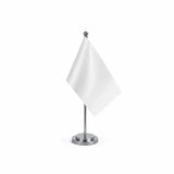 Drapeau Bureau blanc modèle Argent avec mât et socle en acier inoxydable