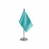 Drapeau Bureau Bleu turquoise Clair modèle Argent avec mât et socle en acier inoxydable