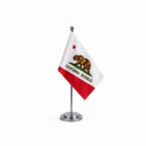 Drapeau Bureau de la Californie modèle Argent avec mât et socle en acier inoxydable