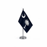 Drapeau Bureau de la Caroline du Sud modèle Argent avec mât et socle en acier inoxydable