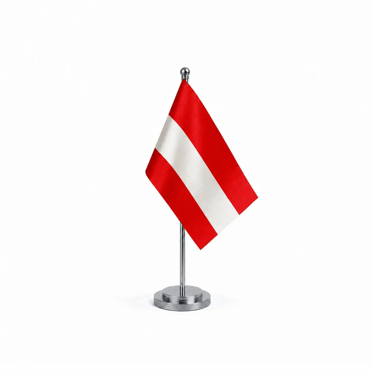 Drapeau bureau l'Autriche modèle Argent avec mât et socle en acier inoxydable