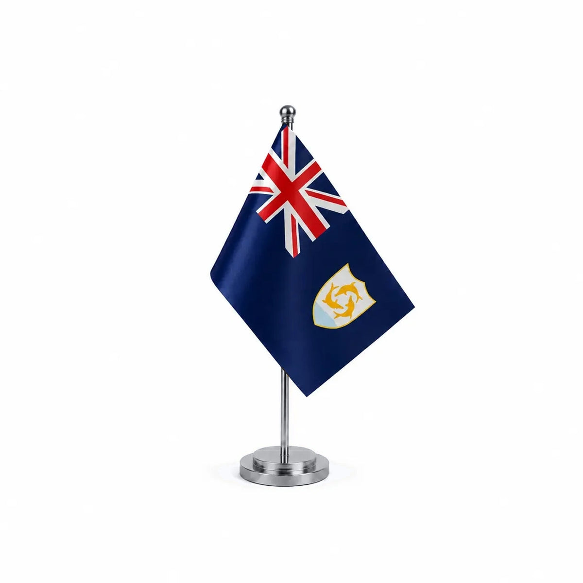 Drapeau bureau d'Anguilla modèle Argent avec mât et socle en acier inoxydable