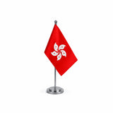 Drapeau bureau de Hong Kong modèle Argent avec mât et socle en acier inoxydable
