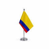 Drapeau bureau de la Colombie modèle Argent avec mât et socle en acier inoxydable