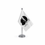 Drapeau bureau de la Corse modèle Argent avec mât et socle en acier inoxydable