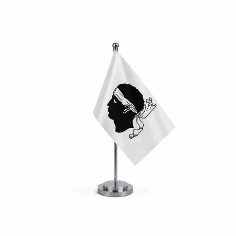 Drapeau bureau de la Corse modèle Argent avec mât et socle en acier inoxydable