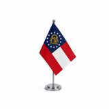 Drapeau bureau de la Géorgie modèle Argent avec mât et socle en acier inoxydable