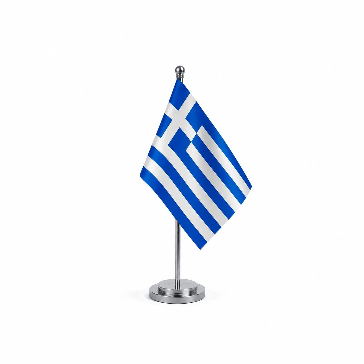 Drapeau bureau de la Grèce modèle Argent avec mât et socle en acier inoxydable