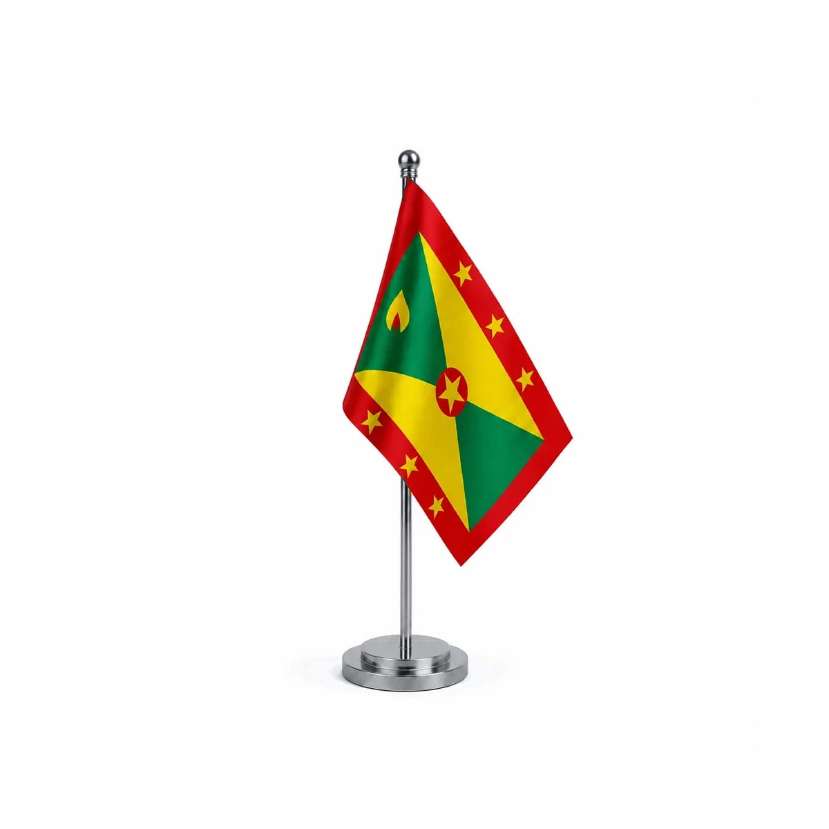 Drapeau bureau de la Grenade modèle Argent avec mât et socle en acier inoxydable