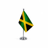 Drapeau bureau de la Jamaïque modèle Argent avec mât et socle en acier inoxydable