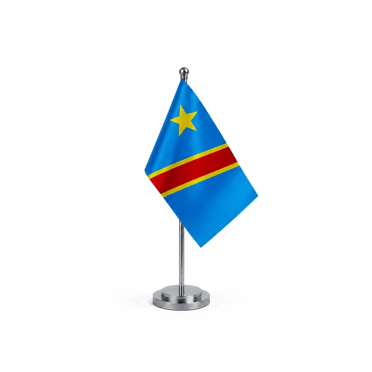 Drapeau bureau de la république démocratique du Congo modèle Argent avec mât et socle en acier inoxydable