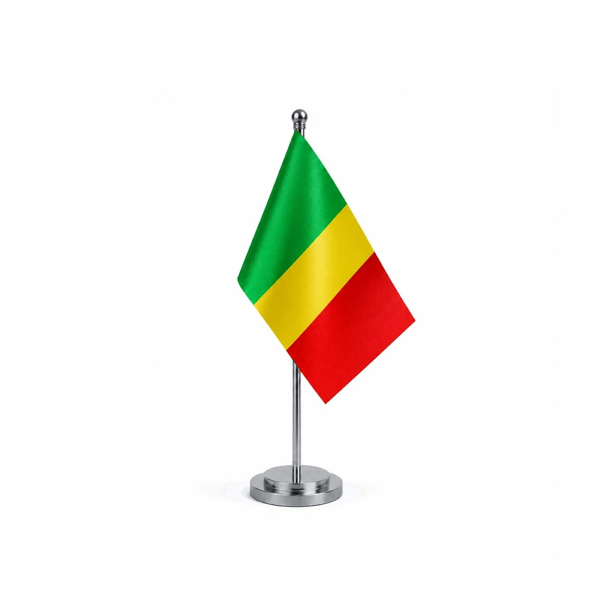 Drapeau bureau de la république du Congo modèle Argent avec mât et socle en acier inoxydable