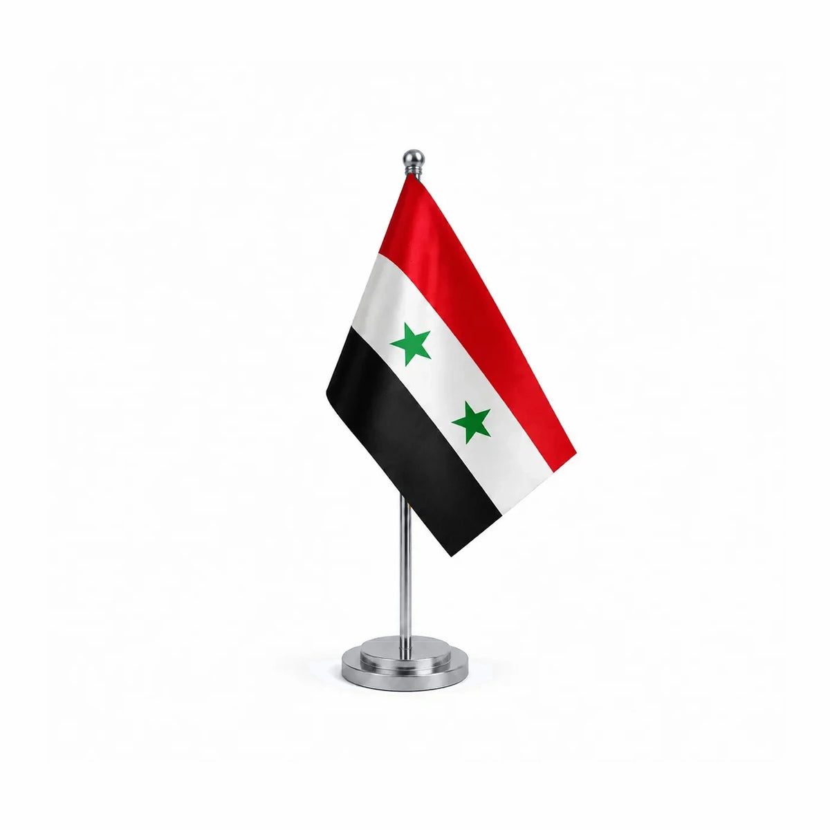 Drapeau bureau de la Syrie modèle Argent avec mât et socle en acier inoxydable