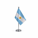 Drapeau bureau de l'Argentine modèle Argent avec mât et socle en acier inoxydable