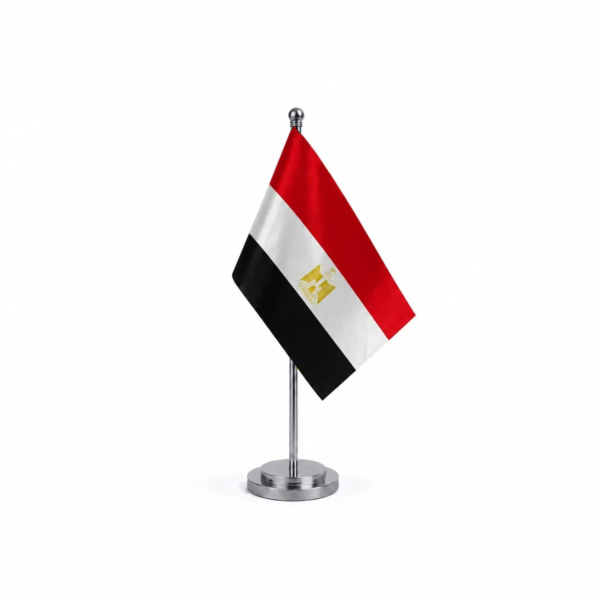 Drapeau bureau de l'Égypte modèle Argent avec mât et socle en acier inoxydable