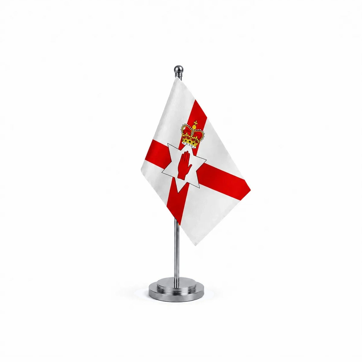 Drapeau bureau de l'Irlande du Nord modèle Argent avec mât et socle en acier inoxydable