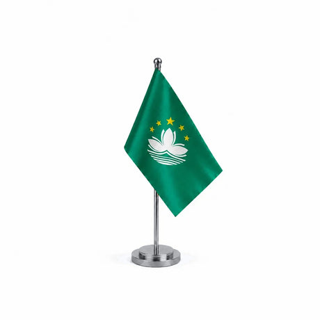 Drapeau bureau de Macao modèle Argent avec mât et socle en acier inoxydable