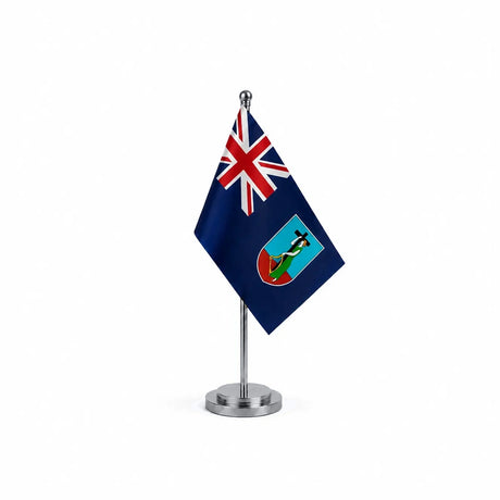 Drapeau bureau de Montserrat modèle Argent avec mât et socle en acier inoxydable