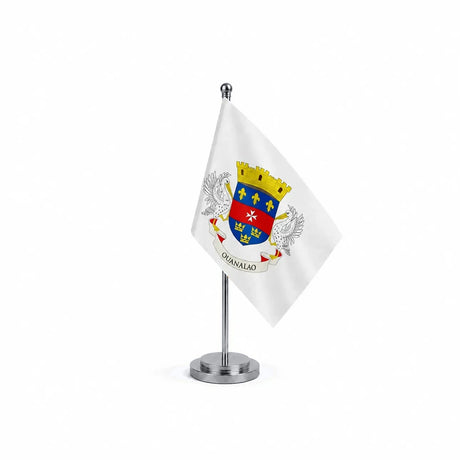 Drapeau bureau de Saint-Barthélemy modèle Argent avec mât et socle en acier inoxydable