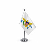Drapeau bureau des Îles Vierges des États-Unis modèle Argent avec mât et socle en acier inoxydable