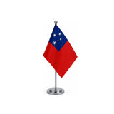 Drapeau bureau des Samoa modèle Argent avec mât et socle en acier inoxydable