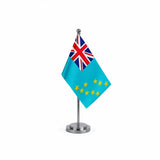 Drapeau bureau des Tuvalu modèle Argent avec mât et socle en acier inoxydable
