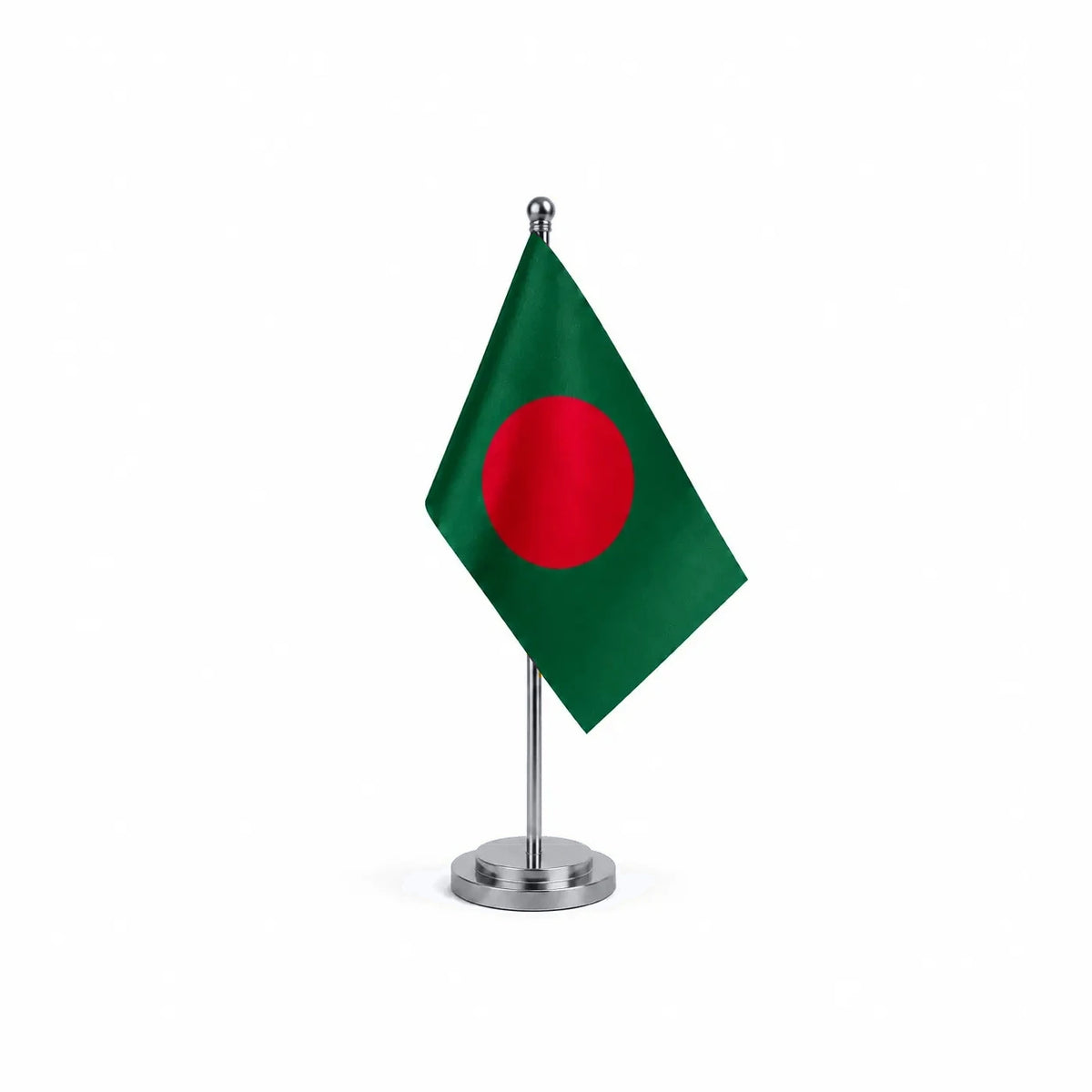 Drapeau bureau du Bangladesh modèle Argent avec mât et socle en acier inoxydable