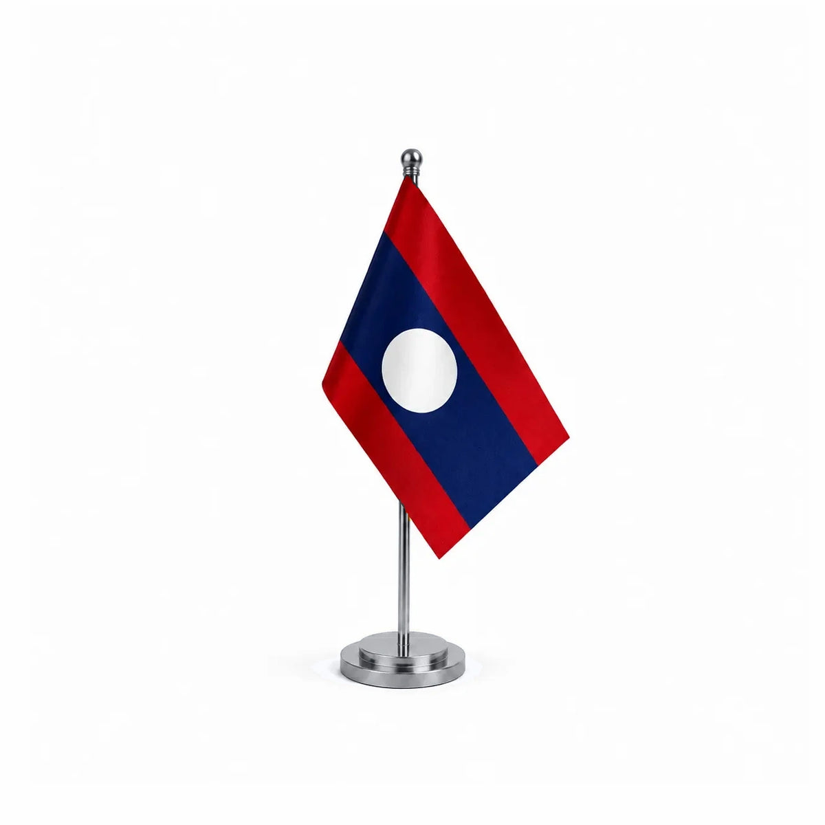 Drapeau bureau du Laos modèle Argent avec mât et socle en acier inoxydable