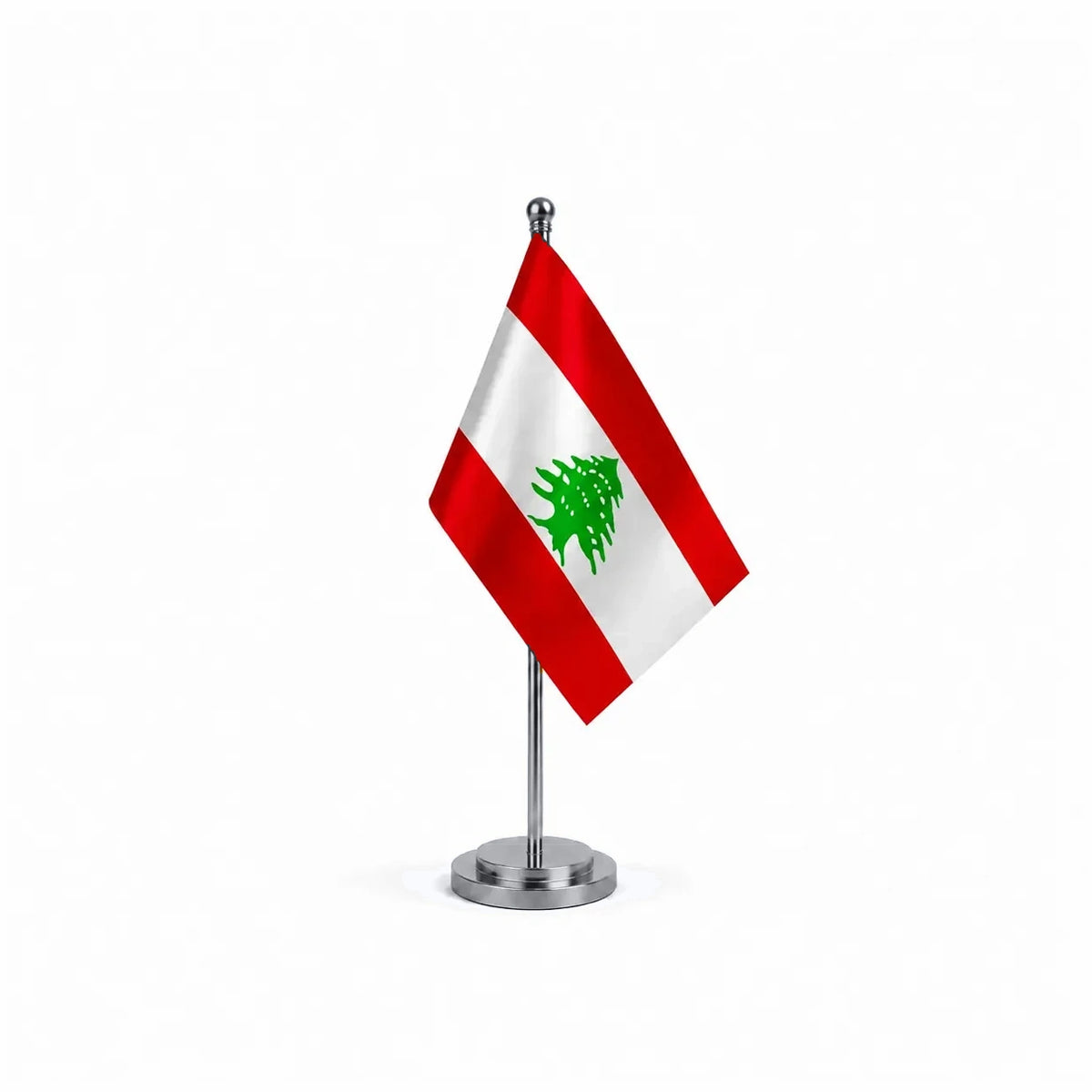 Drapeau bureau du Liban modèle Argent avec mât et socle en acier inoxydable