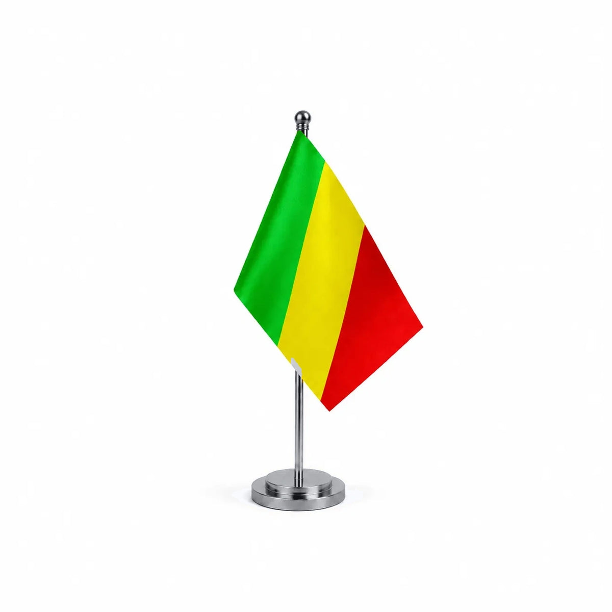 Drapeau bureau du Mali modèle Argent avec mât et socle en acier inoxydable