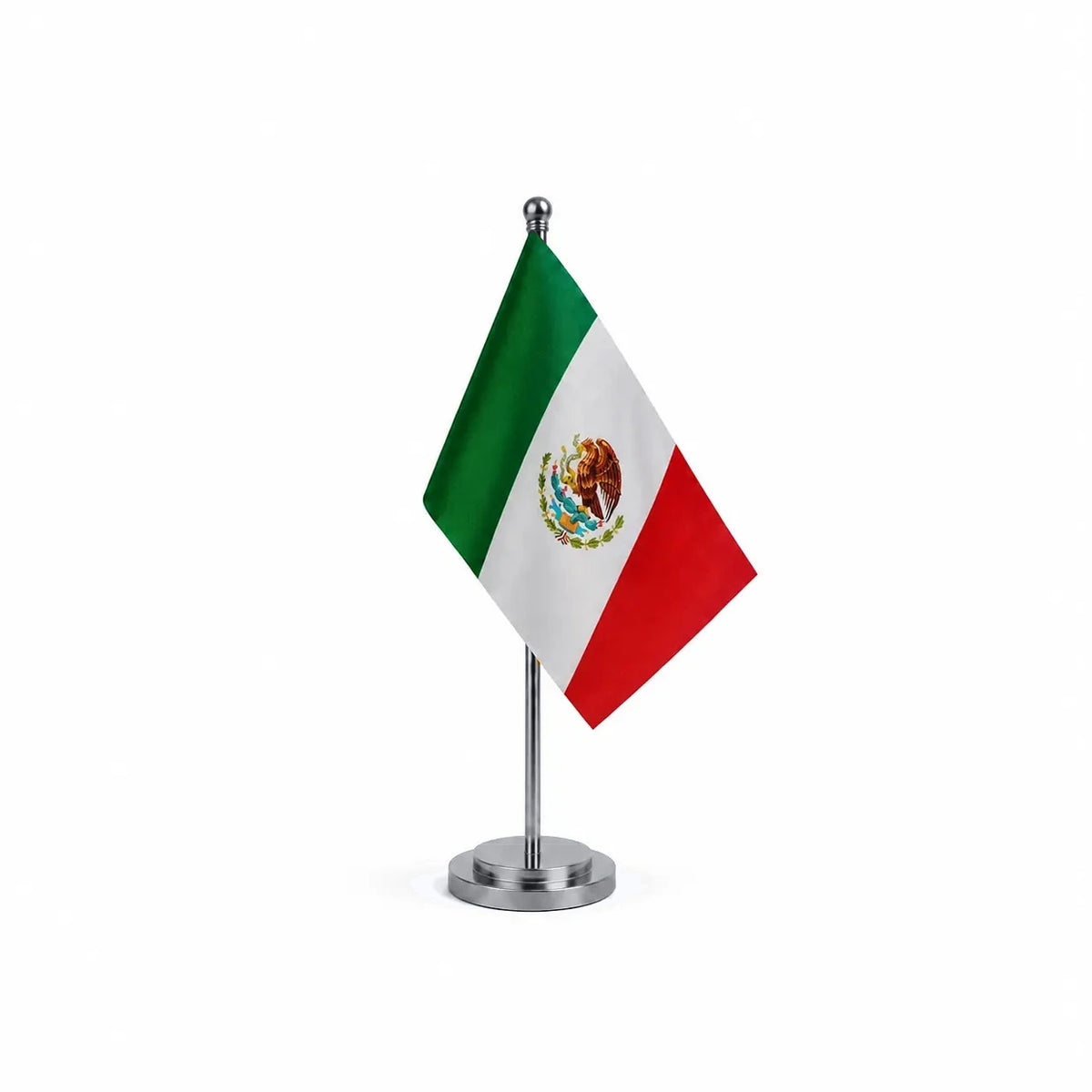 Drapeau bureau du Mexique modèle Argent avec mât et socle en acier inoxydable