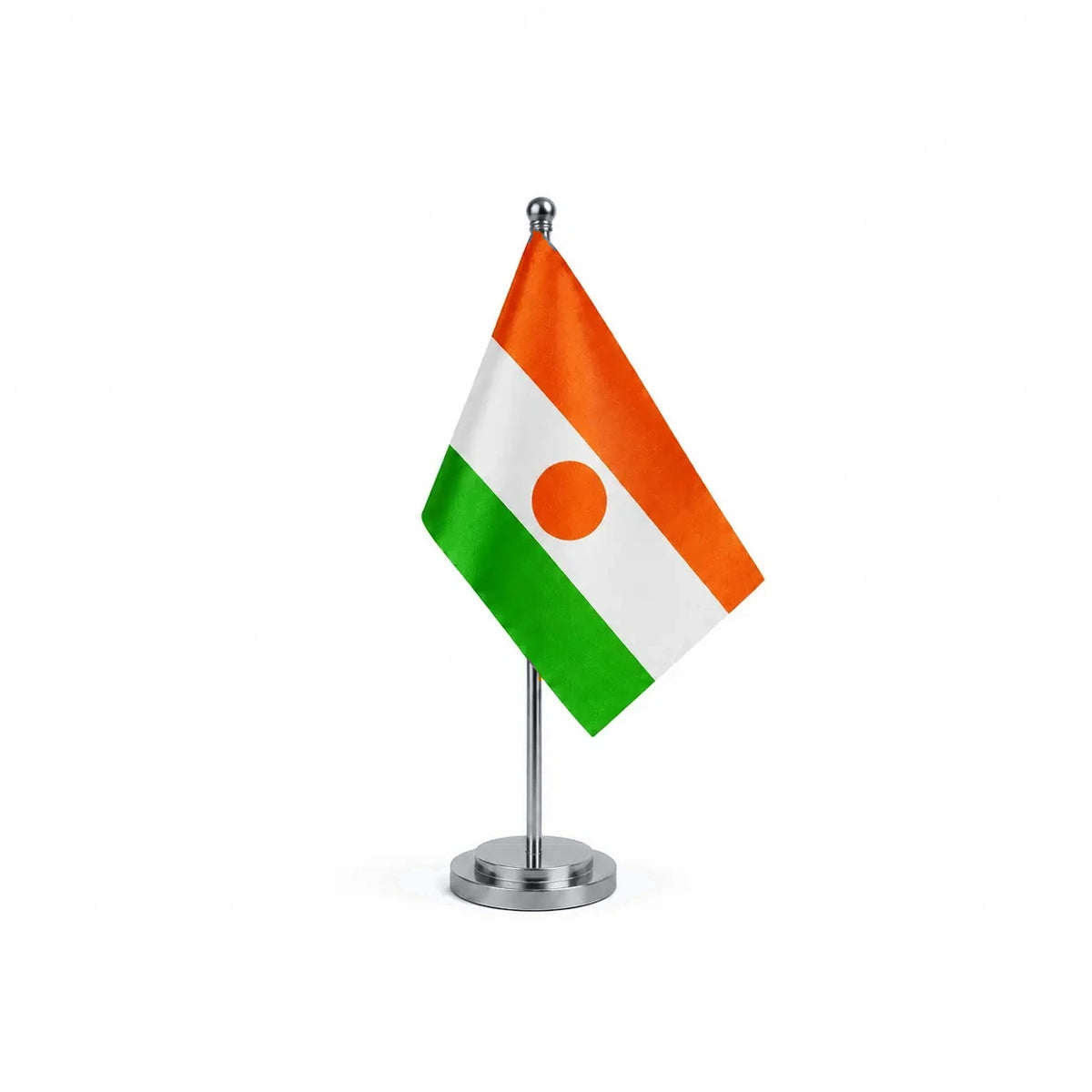 Drapeau bureau du Niger modèle Argent avec mât et socle en acier inoxydable