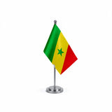 Drapeau bureau du Sénégal modèle Argent avec mât et socle en acier inoxydable