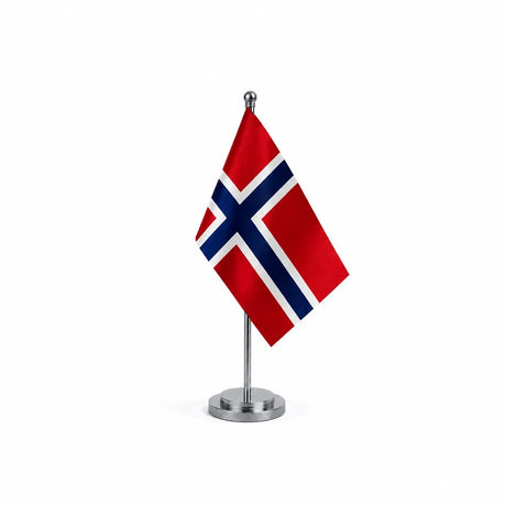 Drapeau bureau du Svalbard et de Jan Mayen modèle Argent avec mât et socle en acier inoxydable