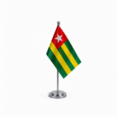 Drapeau bureau du Togo modèle Argent avec mât et socle en acier inoxydable