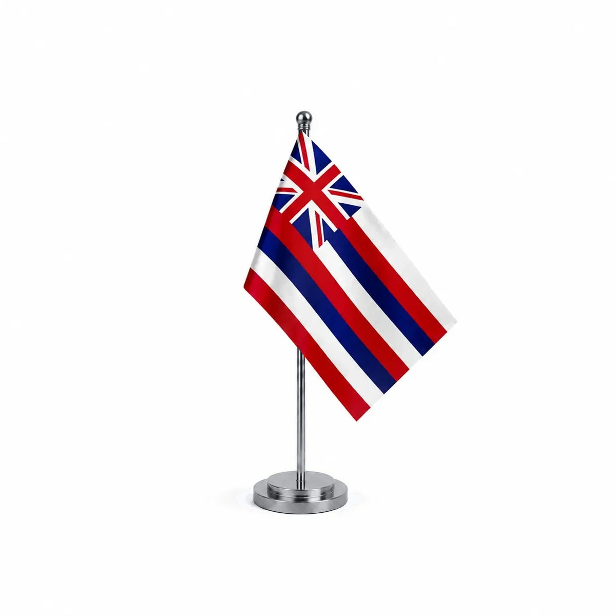 Drapeau Bureau d'Hawaï modèle Argent avec mât et socle en acier inoxydable