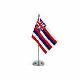 Drapeau Bureau d'Hawaï modèle Argent avec mât et socle en acier inoxydable