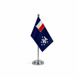 Drapeau bureau l'Antarctique française modèle Argent avec mât et socle en acier inoxydable