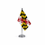 Drapeau Bureau du Maryland modèle Argent avec mât et socle en acier inoxydable